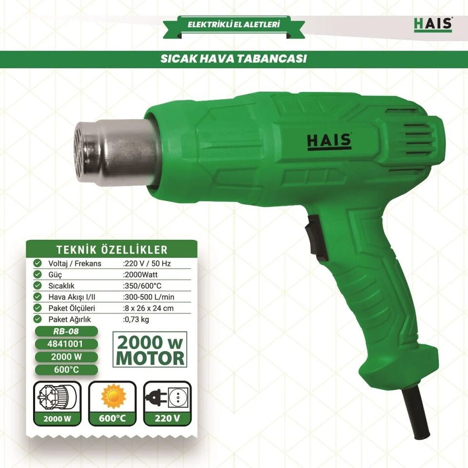 Sıcak Hava Tabancası Haıs RB08 2000 Watt