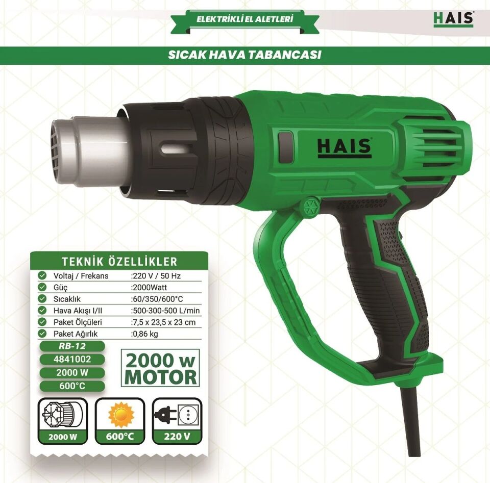 Hais Profesyonel Endüstriyel Elektrikli Sıcak Hava Tabancası Rb-12
