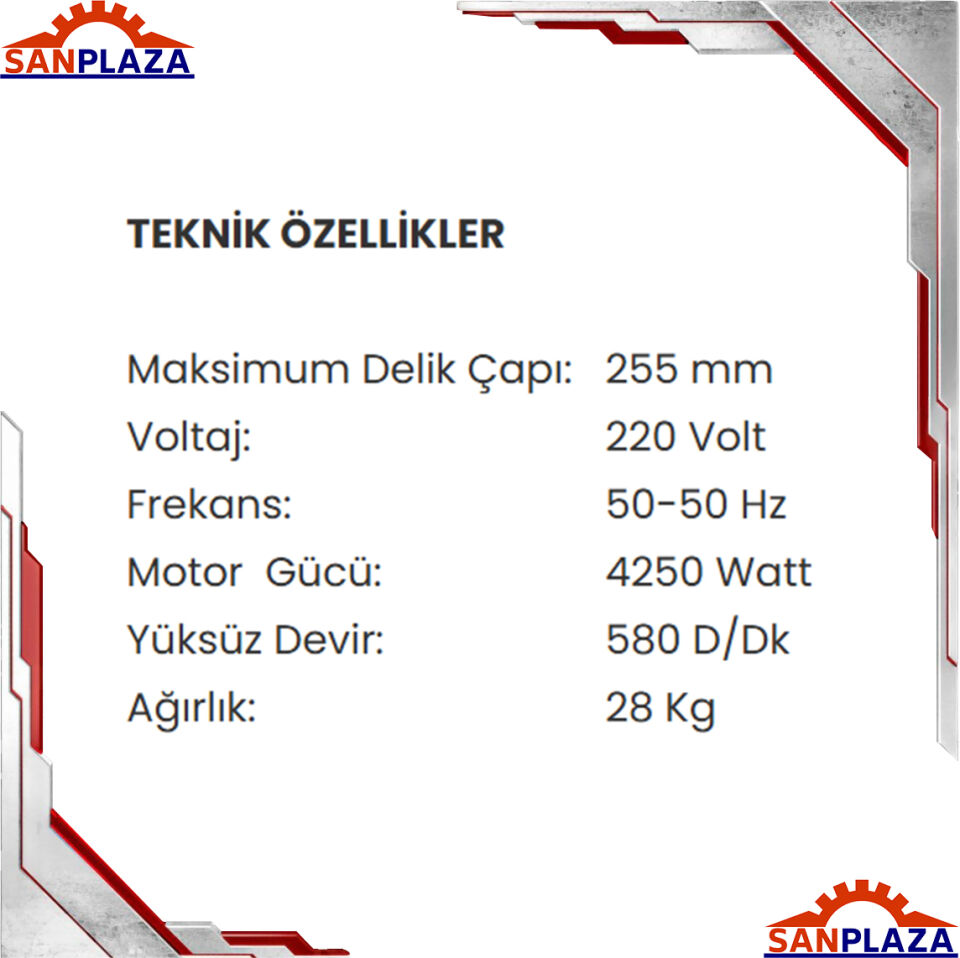 Shun OB-255E Açılı Karot Makinesi 4250 W 250 mm