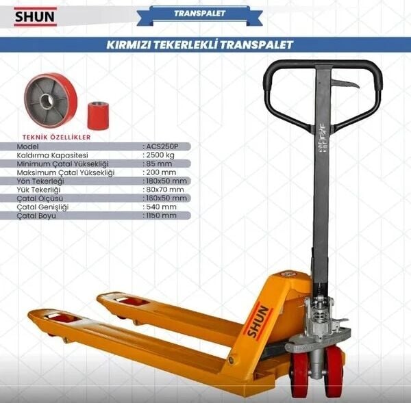 Transpalet 2,5 Ton Poliüretan ACS250P Shun