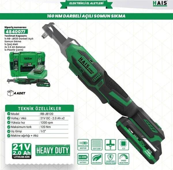 Akülü Darb.açılı Som.sık. 120 Nm RB-JB120A Haispro