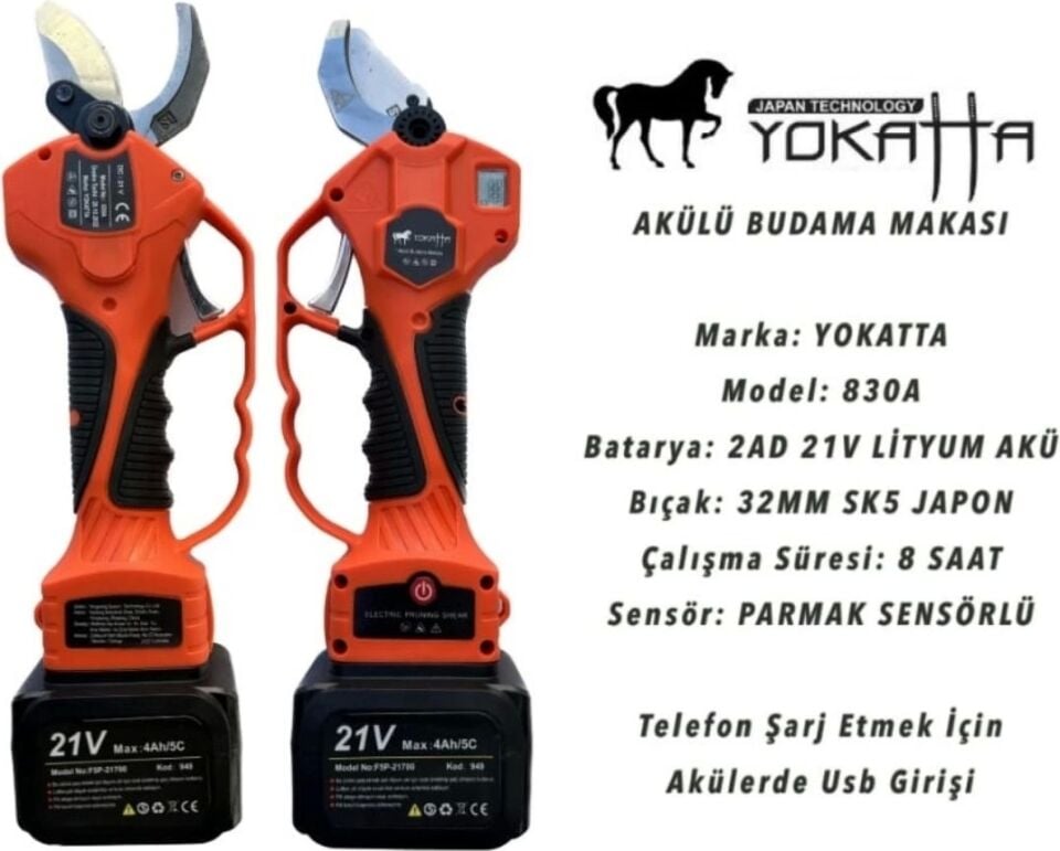 Yokatta 830A Akülü Budama Makası Çift Akülü 4+4 Ah. 21 V